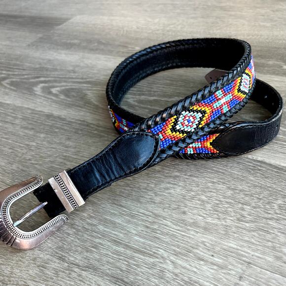 Vintage Eddie Bauer Beaded Leather Belt 1991 Southwestern Western Style main image 16